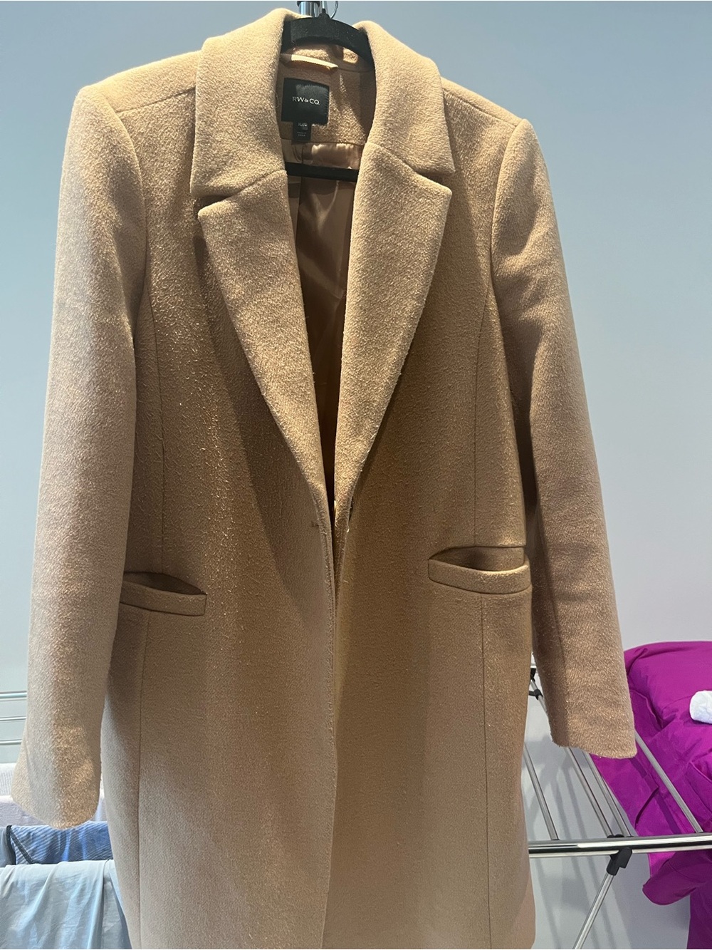 RW&CO. Women's Tan Single-Breasted Wool Trench Coat
